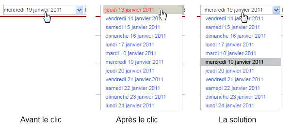 Liste déroulante de choix de date avant/après clic (Programme-TV.net - Téléloisirs) et notre solution