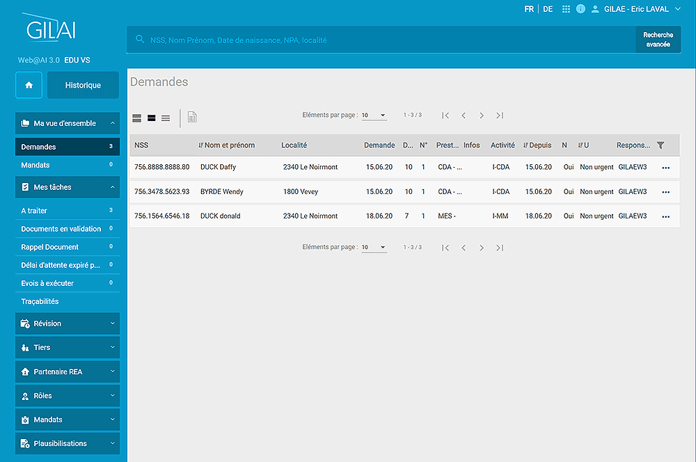 Tableau de suivi des demandes du logiciel web@ai de Gilai conçu selon une démarche UX/UI avec Usabilis.