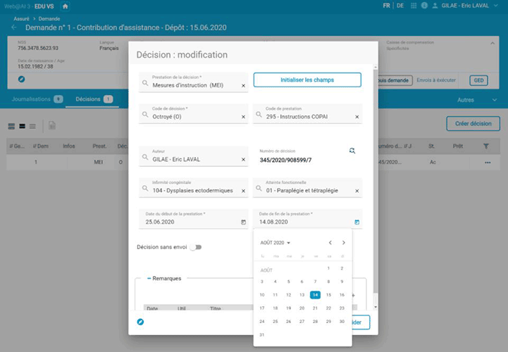 Page de gestion des décisions de l'assureur sur le logiciel web@ai de Gilai conçu selon une démarche UX/UI avec Usabilis.