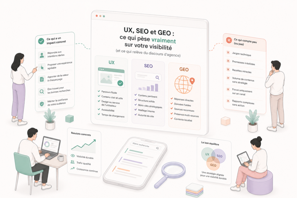 UX, SEO et GEO : ce qui pèse vraiment sur votre visibilité (et ce qui relève du discours d'agence)